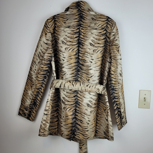 Per Se tiger print trench coat double breasted with belt shoulder tabs edgy 4 - Picture 4 of 15